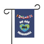 We Are All Neighbors Garden Flag, House Banner, Earth Heart with International Flags Home Decor La Vie Bien We Are All Neighbors Garden Flag, House Banner, Earth Heart with International Flags
