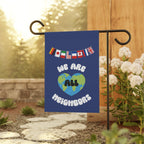 We Are All Neighbors Garden Flag, House Banner, Earth Heart with International Flags Home Decor La Vie Bien We Are All Neighbors Garden Flag, House Banner, Earth Heart with International Flags