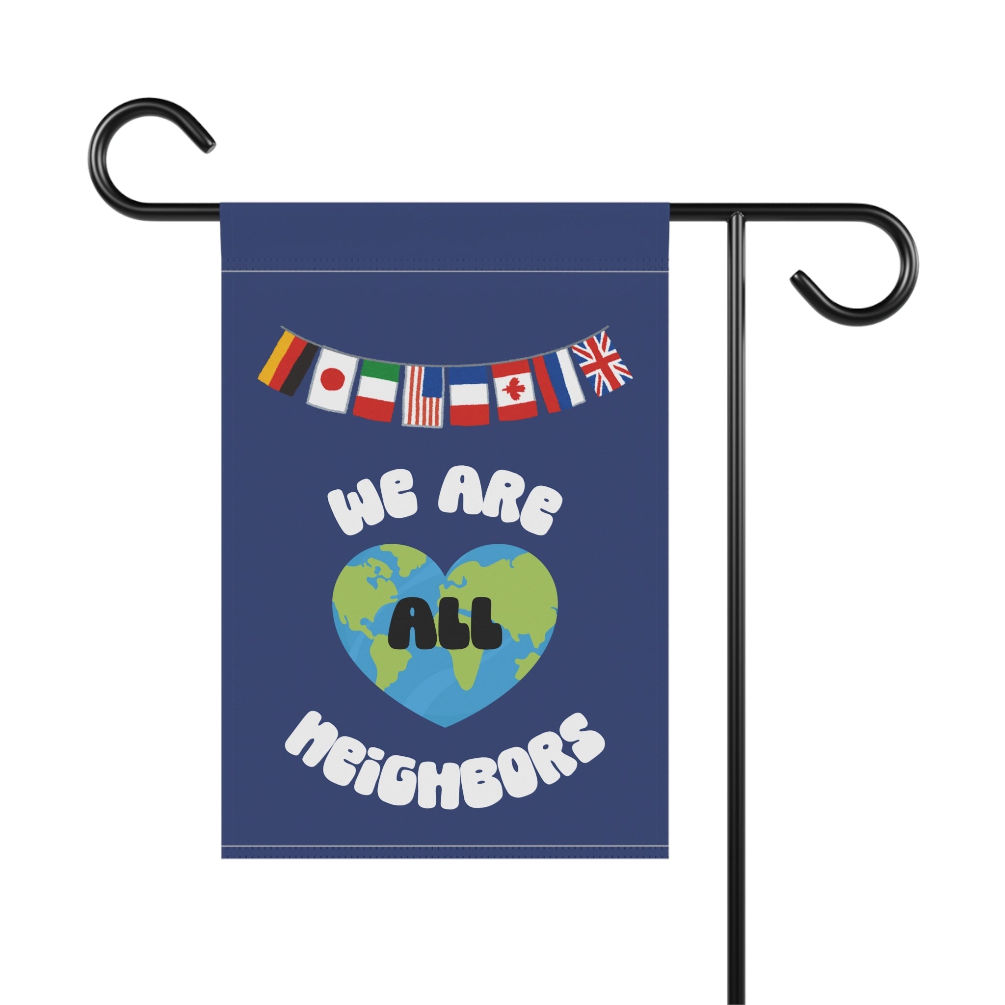 We Are All Neighbors Garden Flag, House Banner, Earth Heart with International Flags Home Decor La Vie Bien We Are All Neighbors Garden Flag, House Banner, Earth Heart with International Flags
