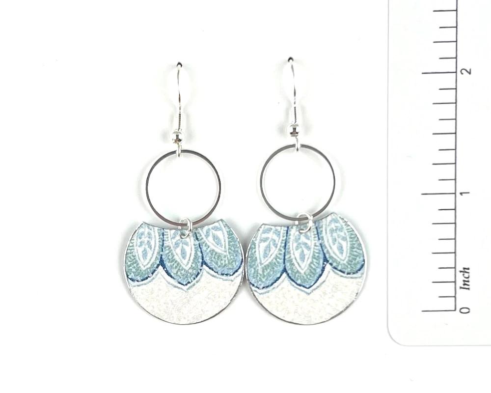 Sweet Blue and Silver Earrings with Floral Leaf Print by Gracie Nicole
