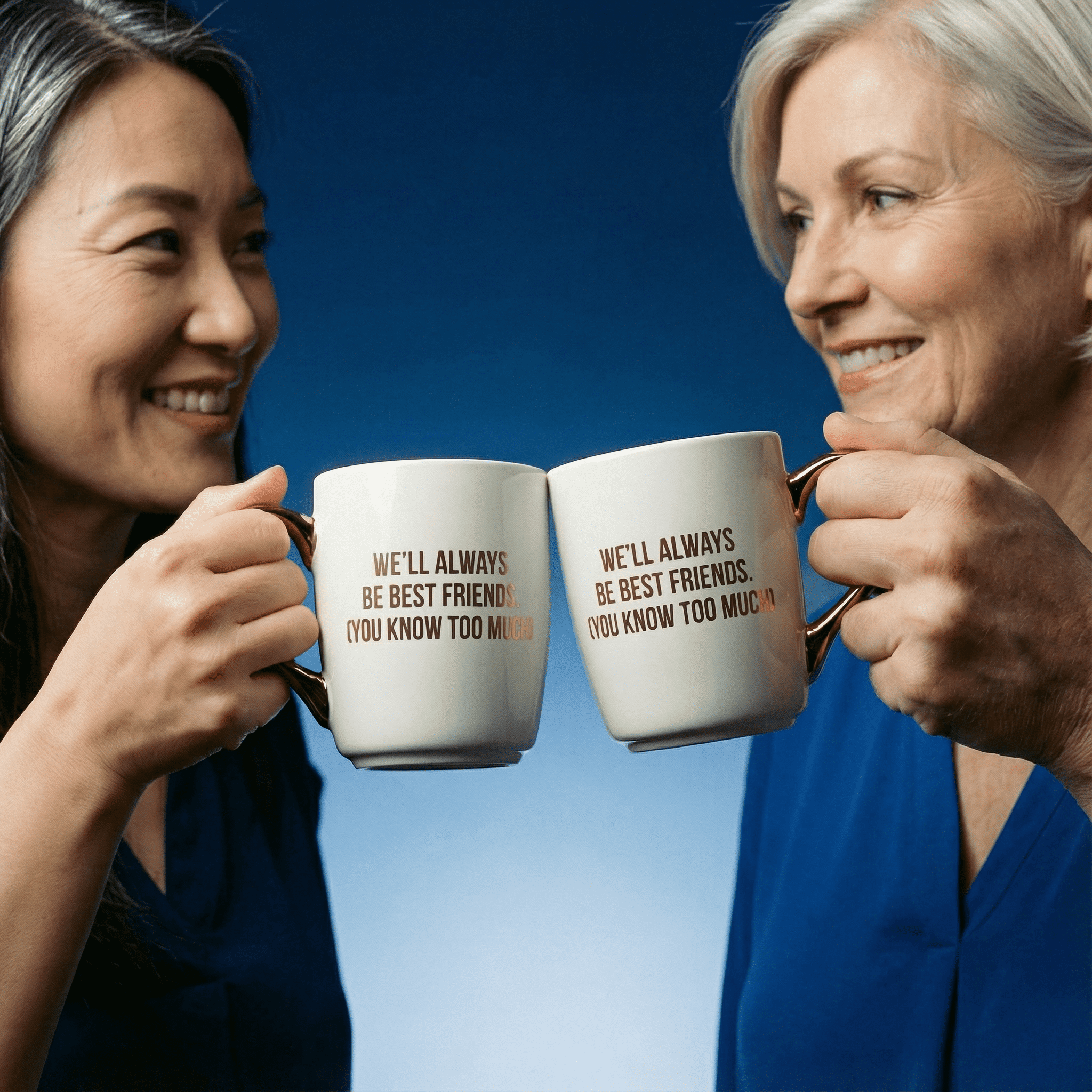 We'll Always Be Best Friends (You Know Too Much) Mug Gold Handle | Stoneware Coffee Tea Cup | 16oz Mug La Vie Bien We'll Always Be Best Friends (You Know Too Much) Mug Gold Handle | Stoneware Coffee Tea Cup | 16oz
