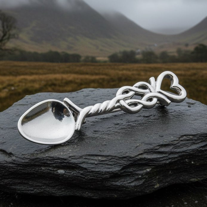 Welsh Celtic Heart Love Spoon Brooch - Sterling Silver Pin Brooch La Vie Bien Welsh Celtic Heart Love Spoon Brooch - Sterling Silver Pin