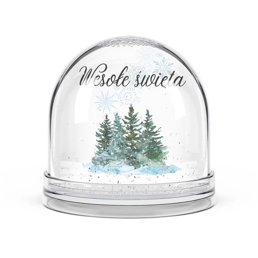 Wesołe święta Pine Trees Snow Globe, Polish Merry Christmas Snow Globe by Printify