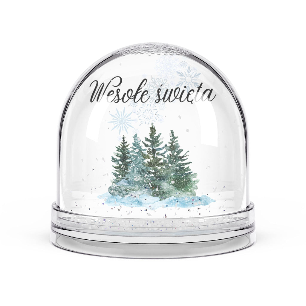 Wesołe święta Pine Trees Snow Globe, Polish Merry Christmas Snow Globe by Printify