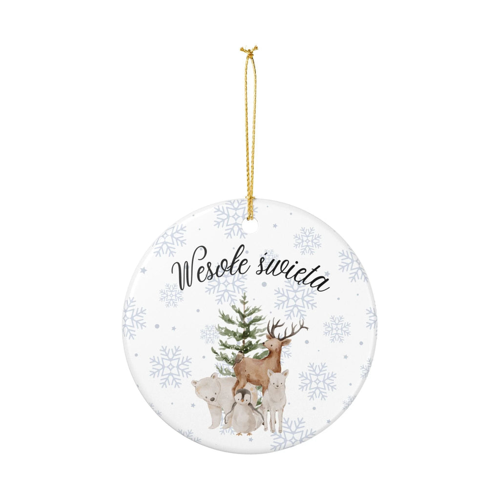 Wesole Swieta Woodland Animals Ornament, Polish Merry Christmas Ceramic Christmas Decoration by Printify