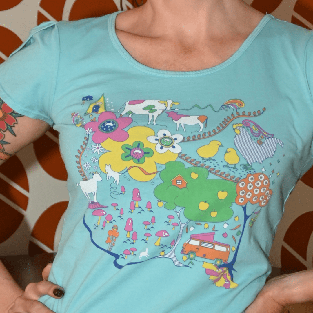 Whimsical Landscape & Animal Tee in Blue Skies Graphic tee La Vie Bien Whimsical Landscape & Animal Tee in Blue Skies