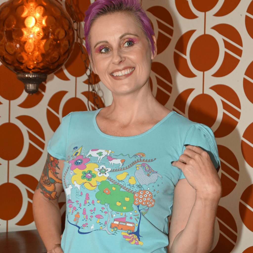 Whimsical Landscape & Animal Tee in Blue Skies Graphic tee La Vie Bien Whimsical Landscape & Animal Tee in Blue Skies