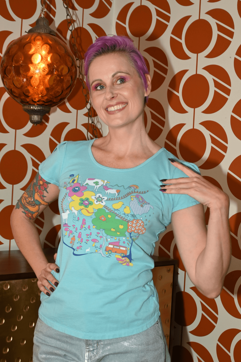 Whimsical Landscape & Animal Tee in Blue Skies Graphic tee La Vie Bien Whimsical Landscape & Animal Tee in Blue Skies