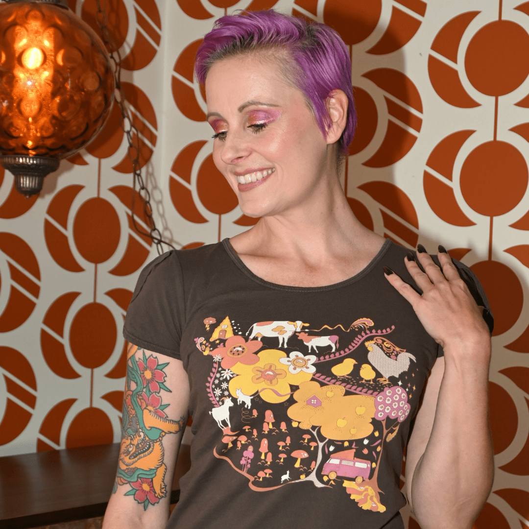 Whimsical Landscape & Animal Tee in Walnut Graphic tee La Vie Bien Whimsical Landscape & Animal Tee in Walnut