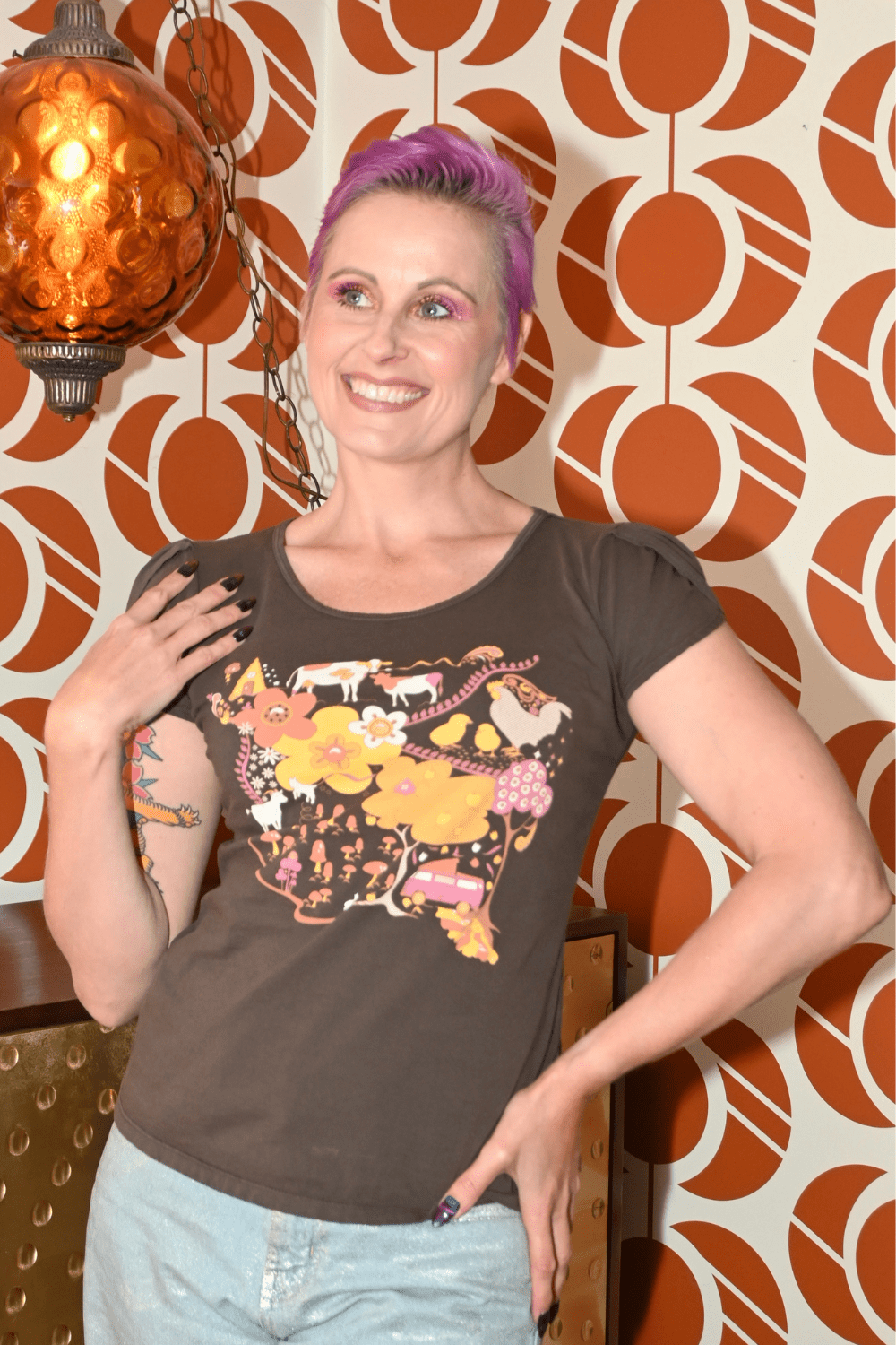 Whimsical Landscape & Animal Tee in Walnut Graphic tee La Vie Bien Whimsical Landscape & Animal Tee in Walnut