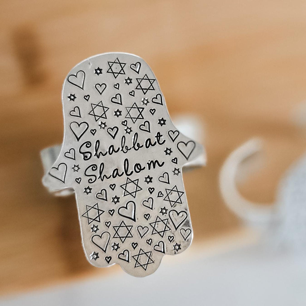 Whimsical Shabbat Shalom Hamsa Napkin Rings