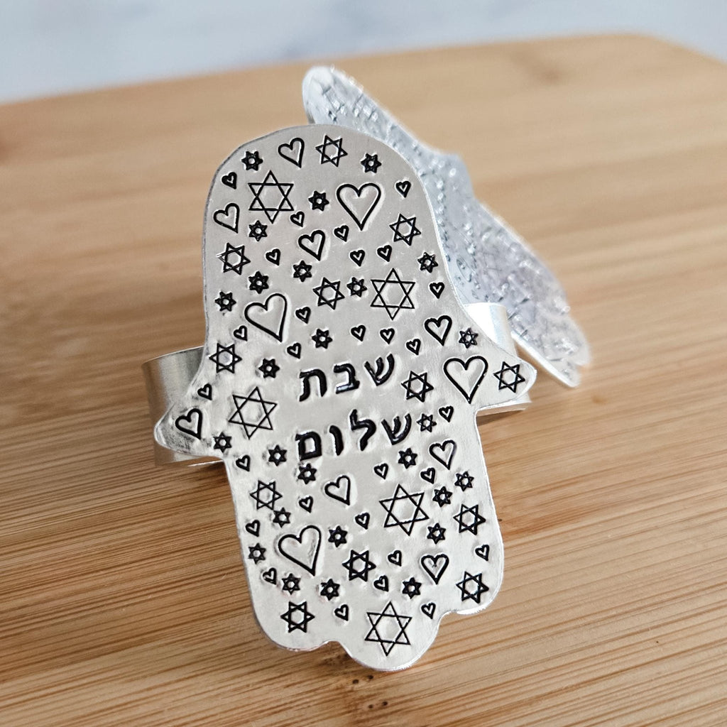 Whimsical Shabbat Shalom Hamsa Napkin Rings