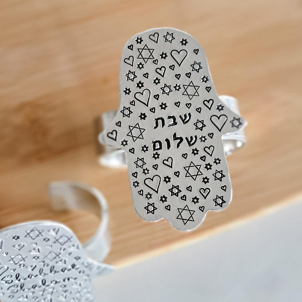 Whimsical Shabbat Shalom Hamsa Napkin Rings