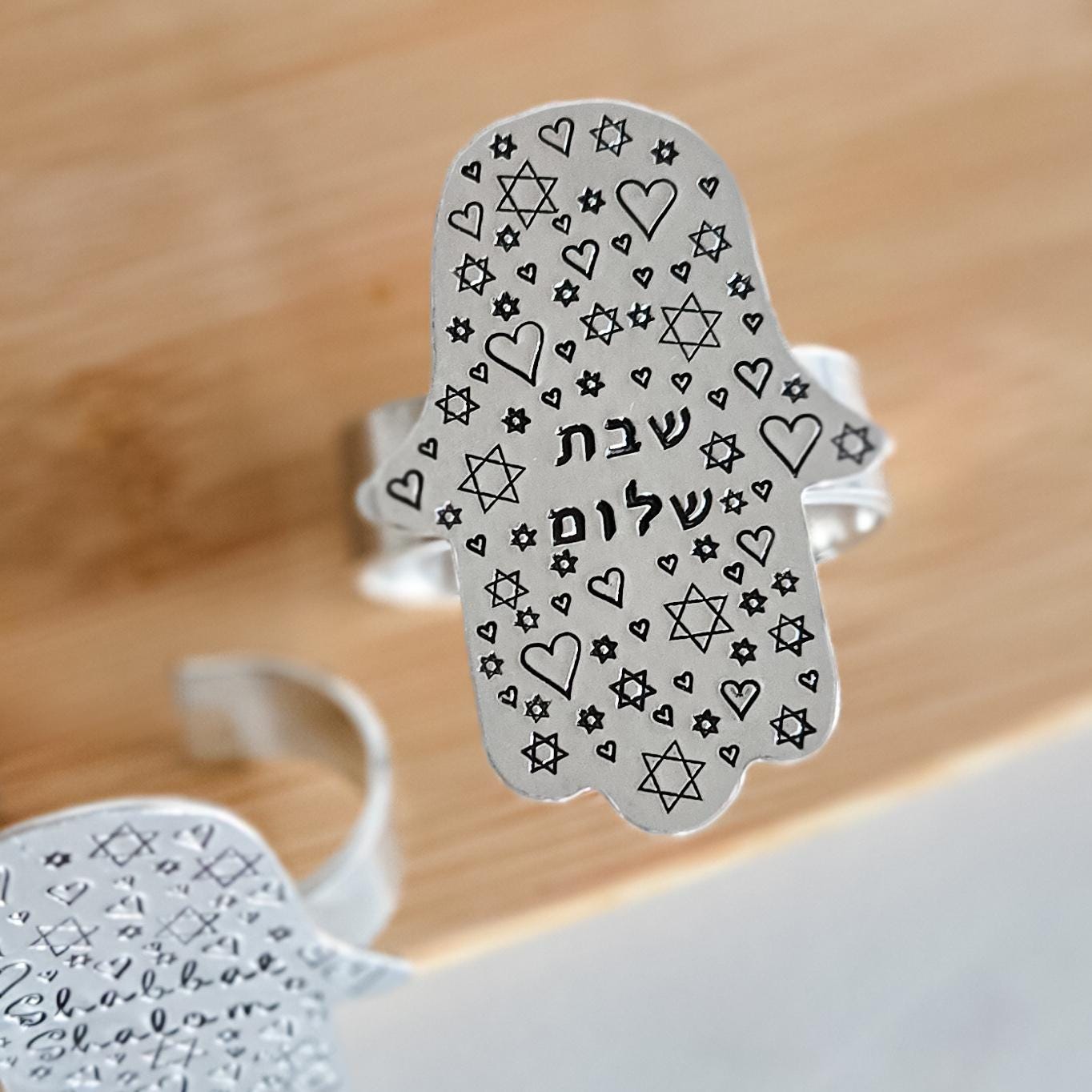 Whimsical Shabbat Shalom Hamsa Napkin Rings