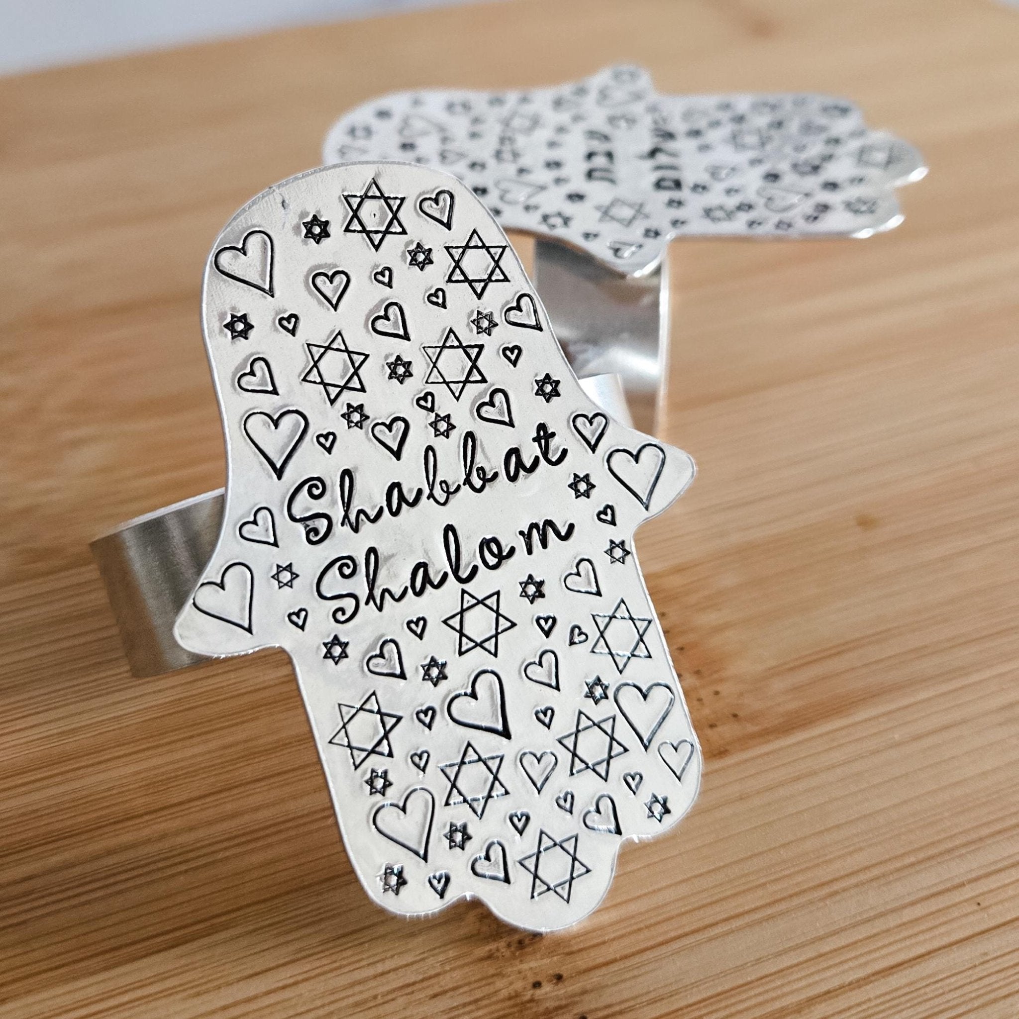 Whimsical Shabbat Shalom Hamsa Napkin Rings