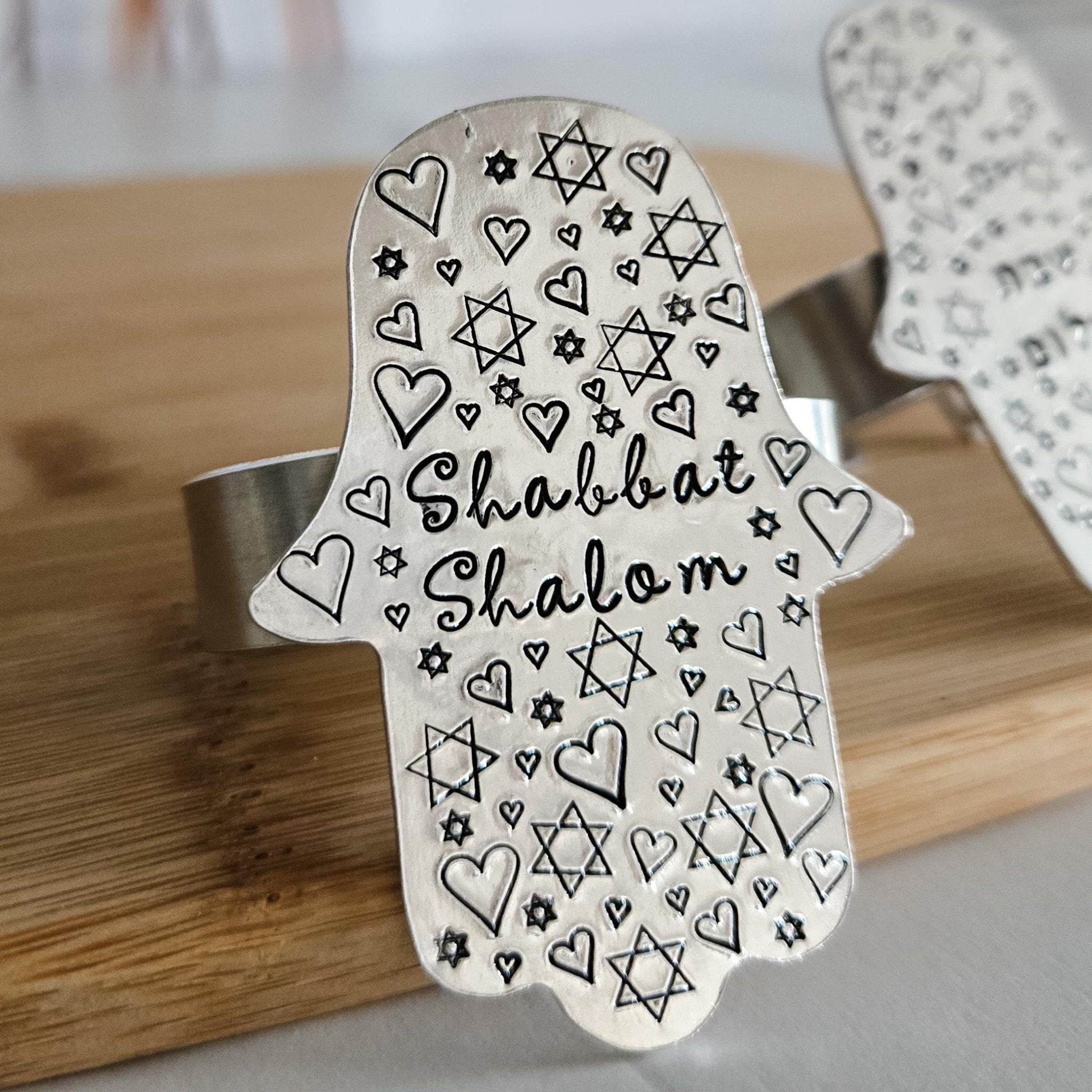 Whimsical Shabbat Shalom Hamsa Napkin Rings