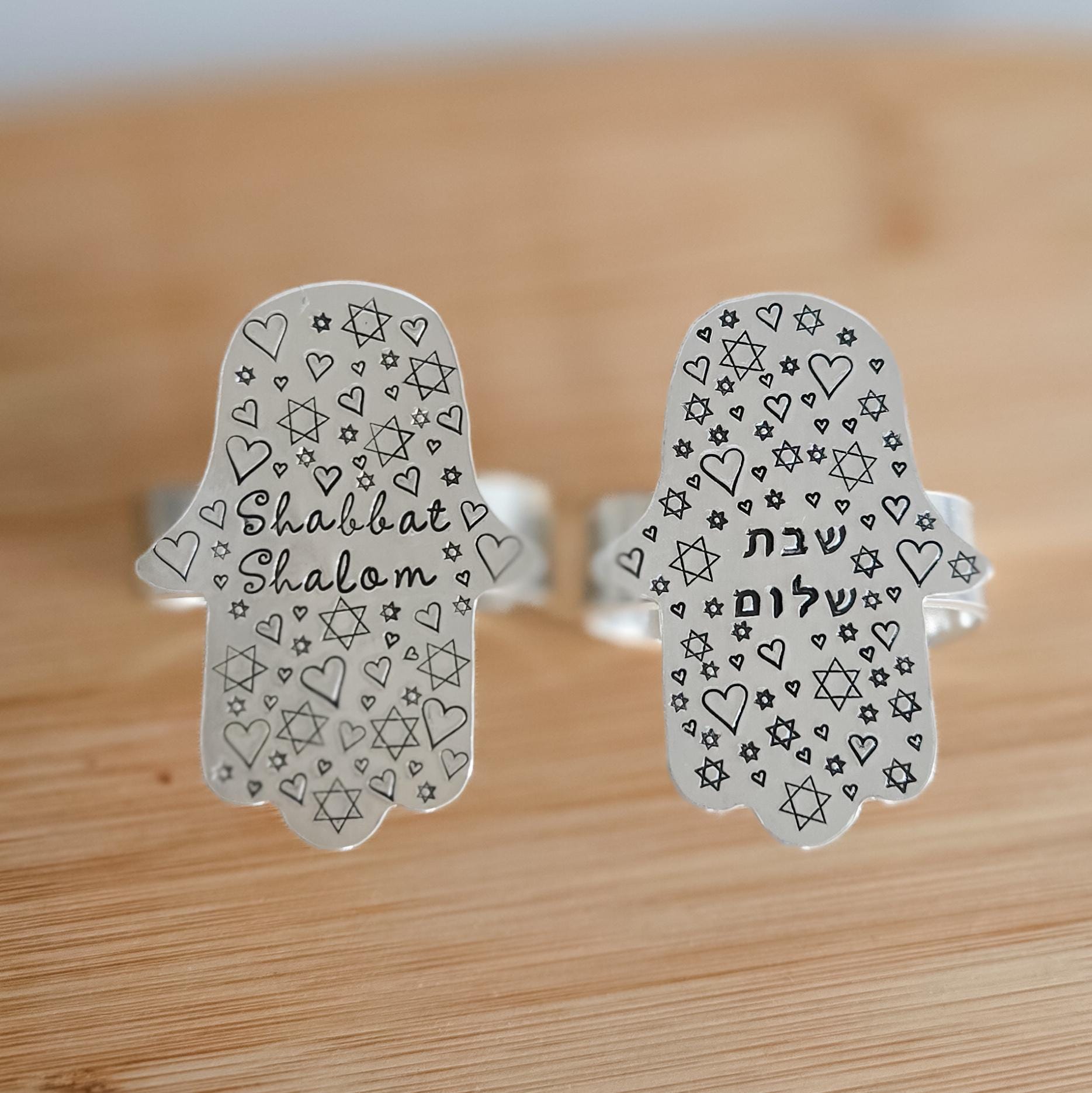 Whimsical Shabbat Shalom Hamsa Napkin Rings