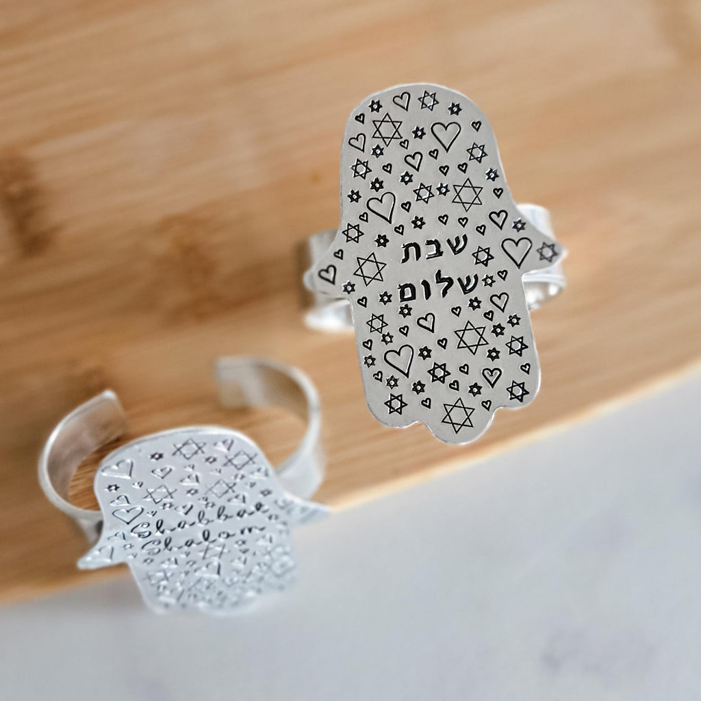 Whimsical Shabbat Shalom Hamsa Napkin Rings