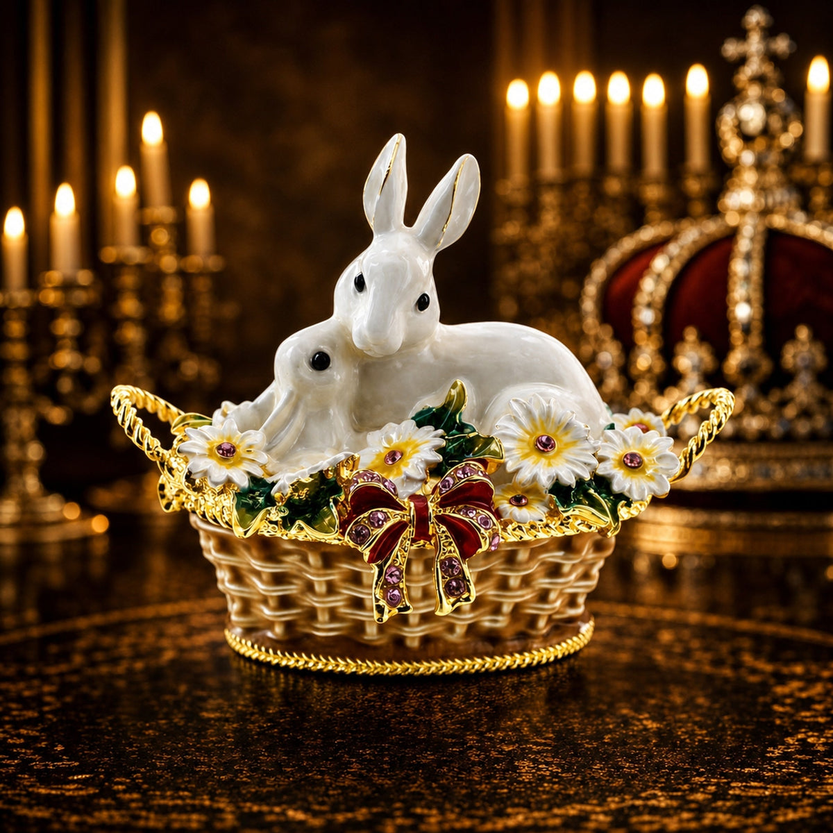 White Bunny Family in Easter Basket Trinket Box Figurine 2.5 Inches Easter > Figurines > Bunnies La Vie Bien White Bunny Family in Easter Basket Trinket Box Figurine 2.5 Inches