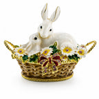 White Bunny Family in Easter Basket Trinket Box Figurine 2.5 Inches Easter > Figurines > Bunnies La Vie Bien White Bunny Family in Easter Basket Trinket Box Figurine 2.5 Inches
