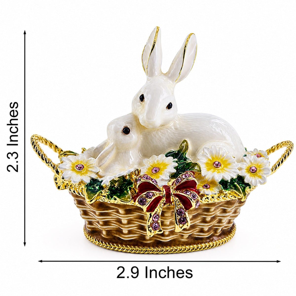 White Bunny Family in Easter Basket Trinket Box Figurine 2.5 Inches Easter > Figurines > Bunnies La Vie Bien White Bunny Family in Easter Basket Trinket Box Figurine 2.5 Inches
