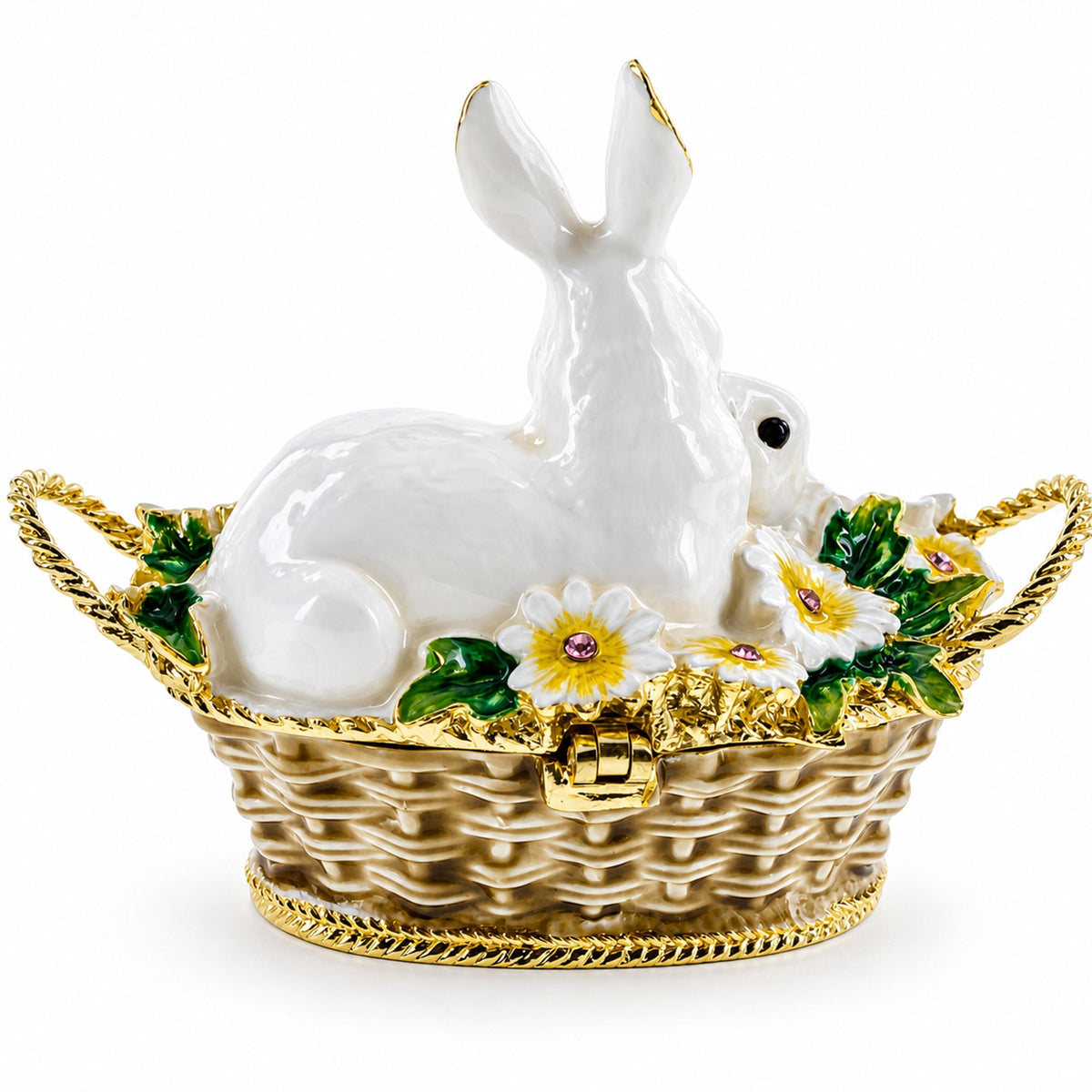 White Bunny Family in Easter Basket Trinket Box Figurine 2.5 Inches Easter > Figurines > Bunnies La Vie Bien White Bunny Family in Easter Basket Trinket Box Figurine 2.5 Inches