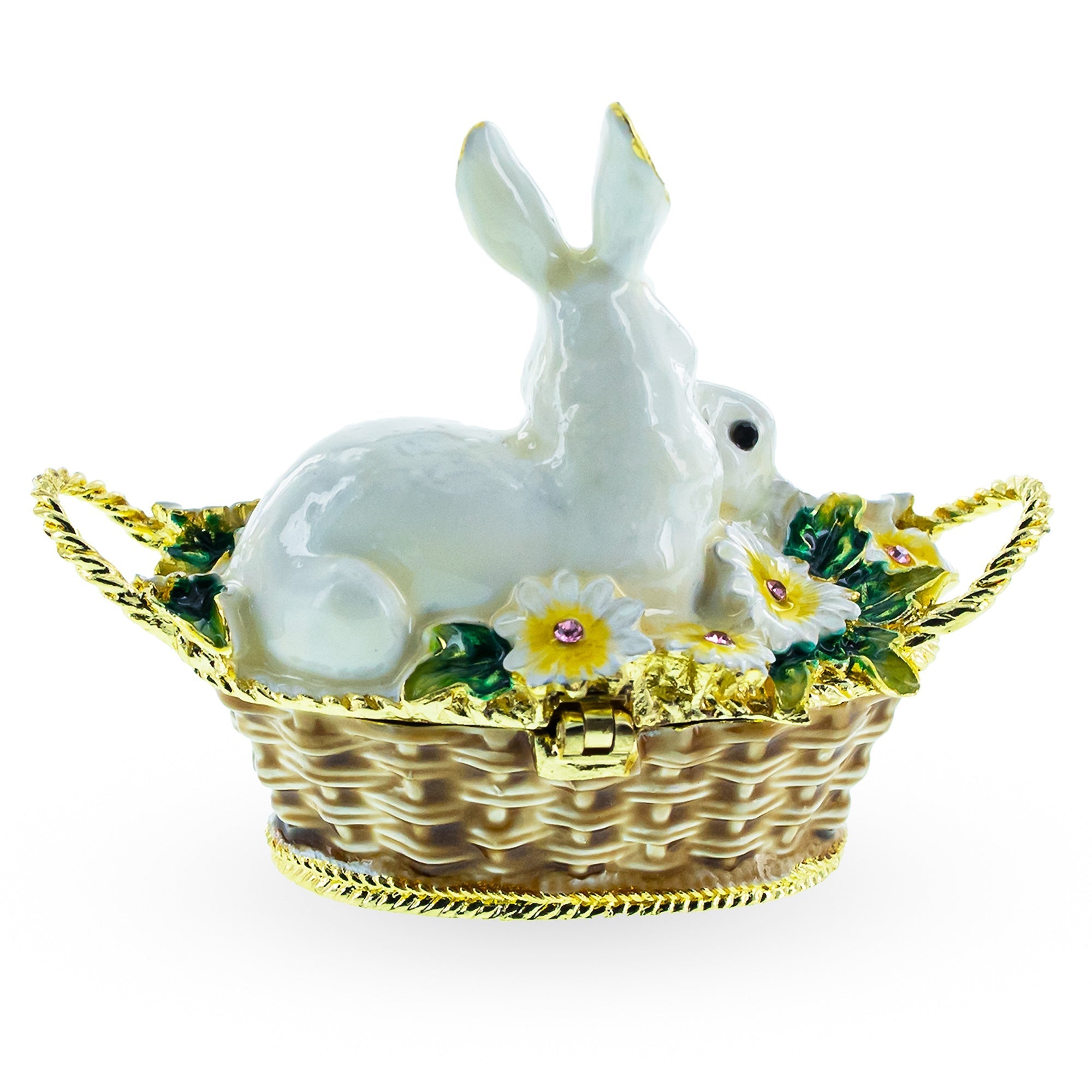 White Bunny Family in Easter Basket Trinket Box Figurine 2.5 Inches Easter > Figurines > Bunnies La Vie Bien White Bunny Family in Easter Basket Trinket Box Figurine 2.5 Inches