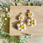 White Daisy Dangle Felt Earrings by honeyloomdesigns