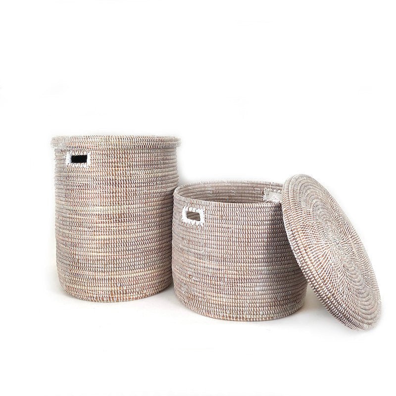 White Flat Lid Floor Basket La Vie Bien White Flat Lid Floor Basket
