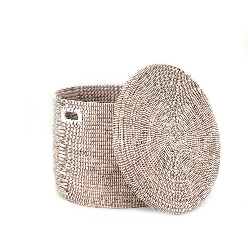 White Flat Lid Floor Basket La Vie Bien White Flat Lid Floor Basket