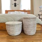 White Flat Lid Floor Basket La Vie Bien White Flat Lid Floor Basket