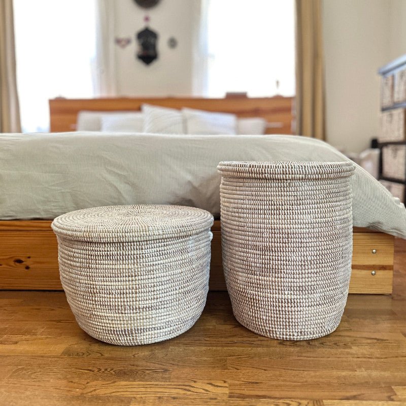 White Flat Lid Floor Basket La Vie Bien White Flat Lid Floor Basket
