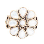 White Hibiscus Mother of Pearl and Golden Ring by Barse Jewelry