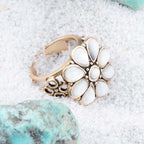 White Hibiscus Mother of Pearl and Golden Ring by Barse Jewelry