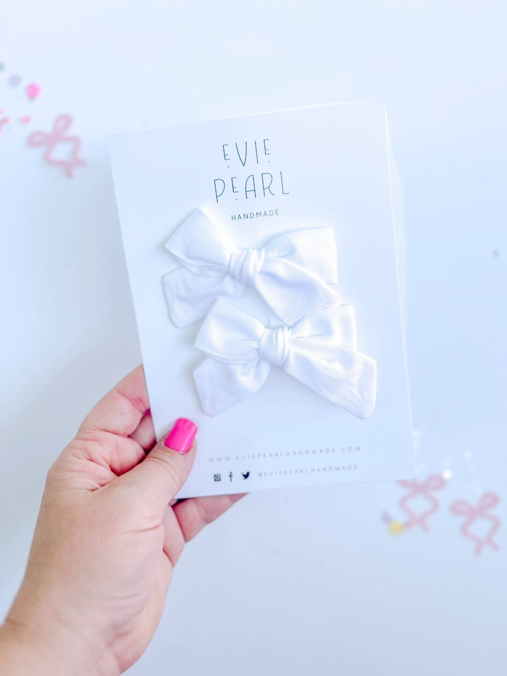White Mini Solid Pinwheel Pigtail Bow Set by Evie Pearl Handmade