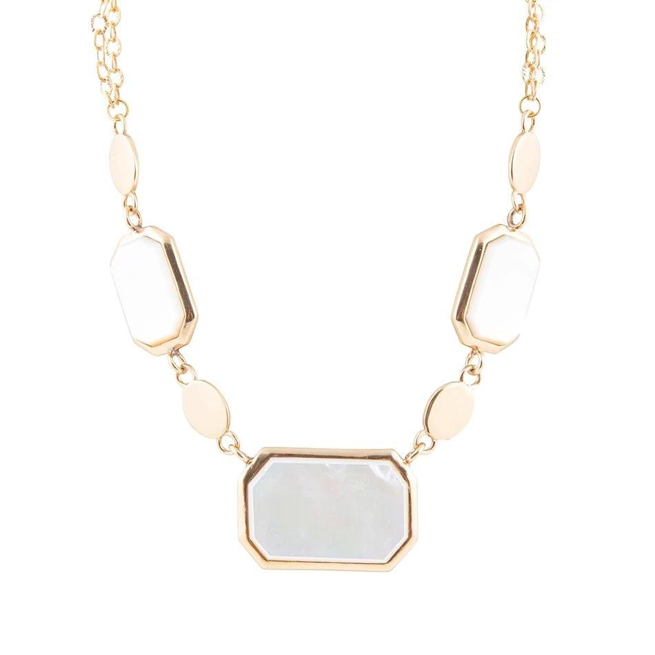 White Mother of Pearl and Golden Bronze Statement Necklace by Barse Jewelry