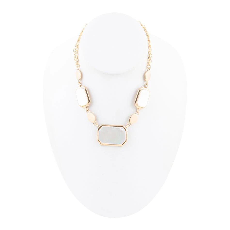 White Mother of Pearl and Golden Bronze Statement Necklace by Barse Jewelry