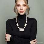 White Mother of Pearl and Golden Bronze Statement Necklace by Barse Jewelry
