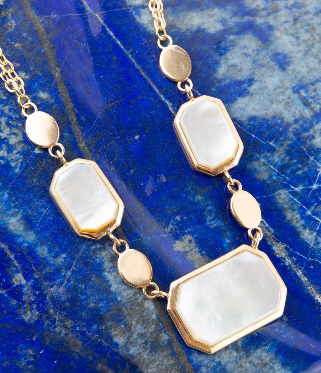 White Mother of Pearl and Golden Bronze Statement Necklace by Barse Jewelry