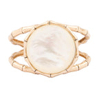 White Mother of Pearl Golden Bamboo Cuff Bracelet Bracelets La Vie Bien White Mother of Pearl Golden Bamboo Cuff Bracelet