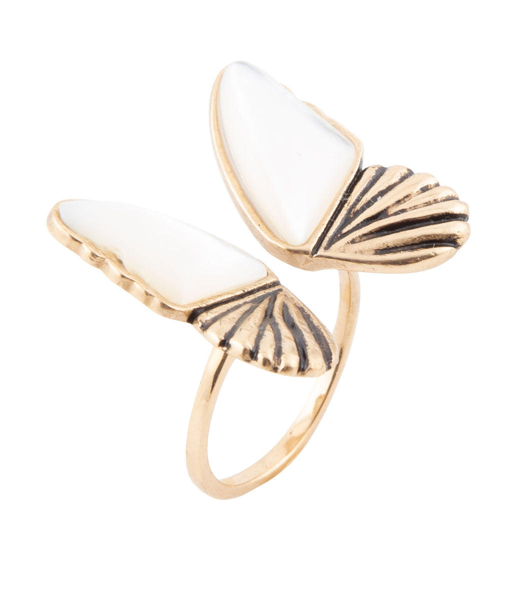 White Mother of Pearl Golden Butterfly Statement Ring Rings La Vie Bien White Mother of Pearl Golden Butterfly Statement Ring