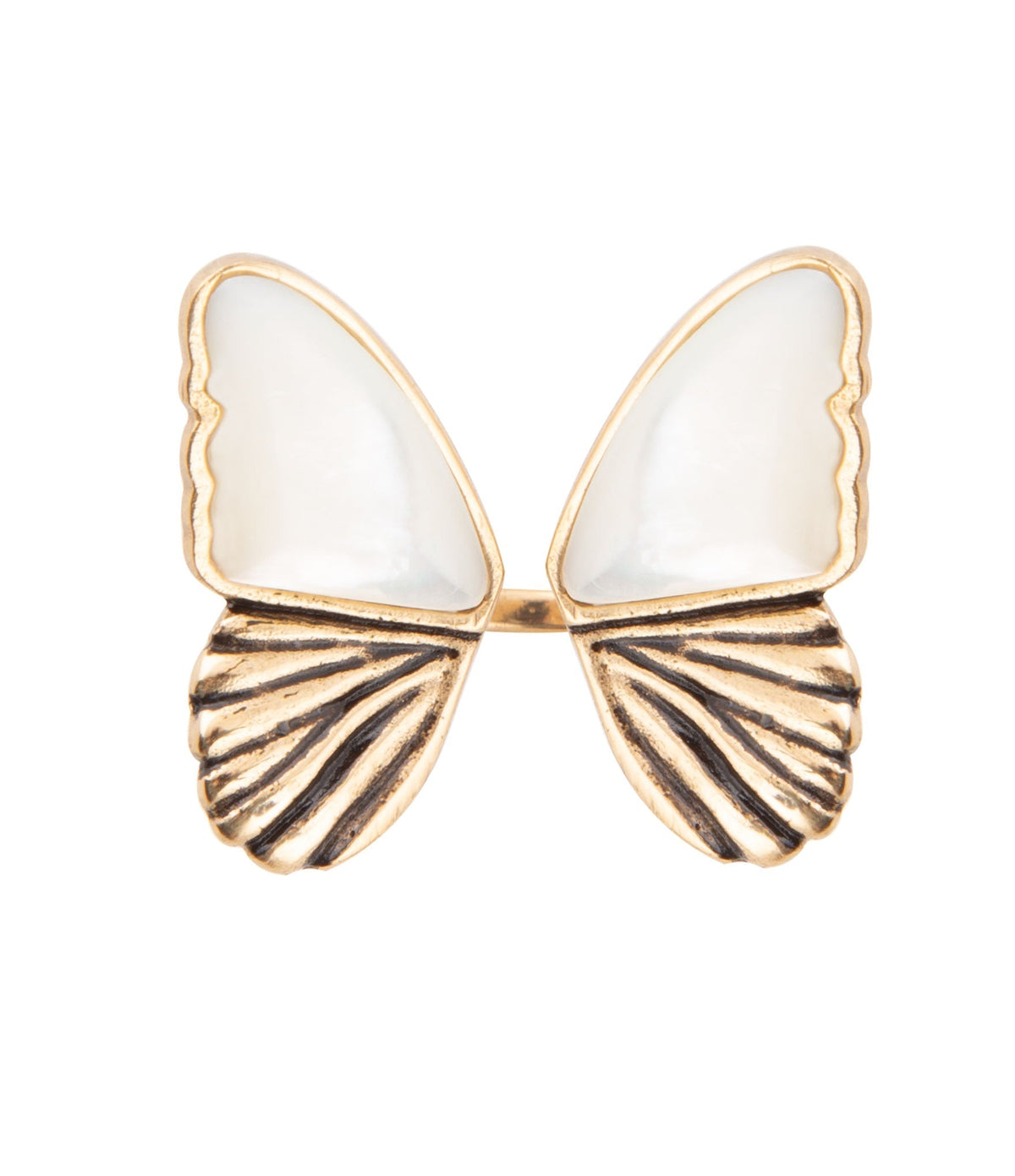 White Mother of Pearl Golden Butterfly Statement Ring Rings La Vie Bien White Mother of Pearl Golden Butterfly Statement Ring