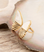 White Mother of Pearl Golden Butterfly Statement Ring Rings La Vie Bien White Mother of Pearl Golden Butterfly Statement Ring