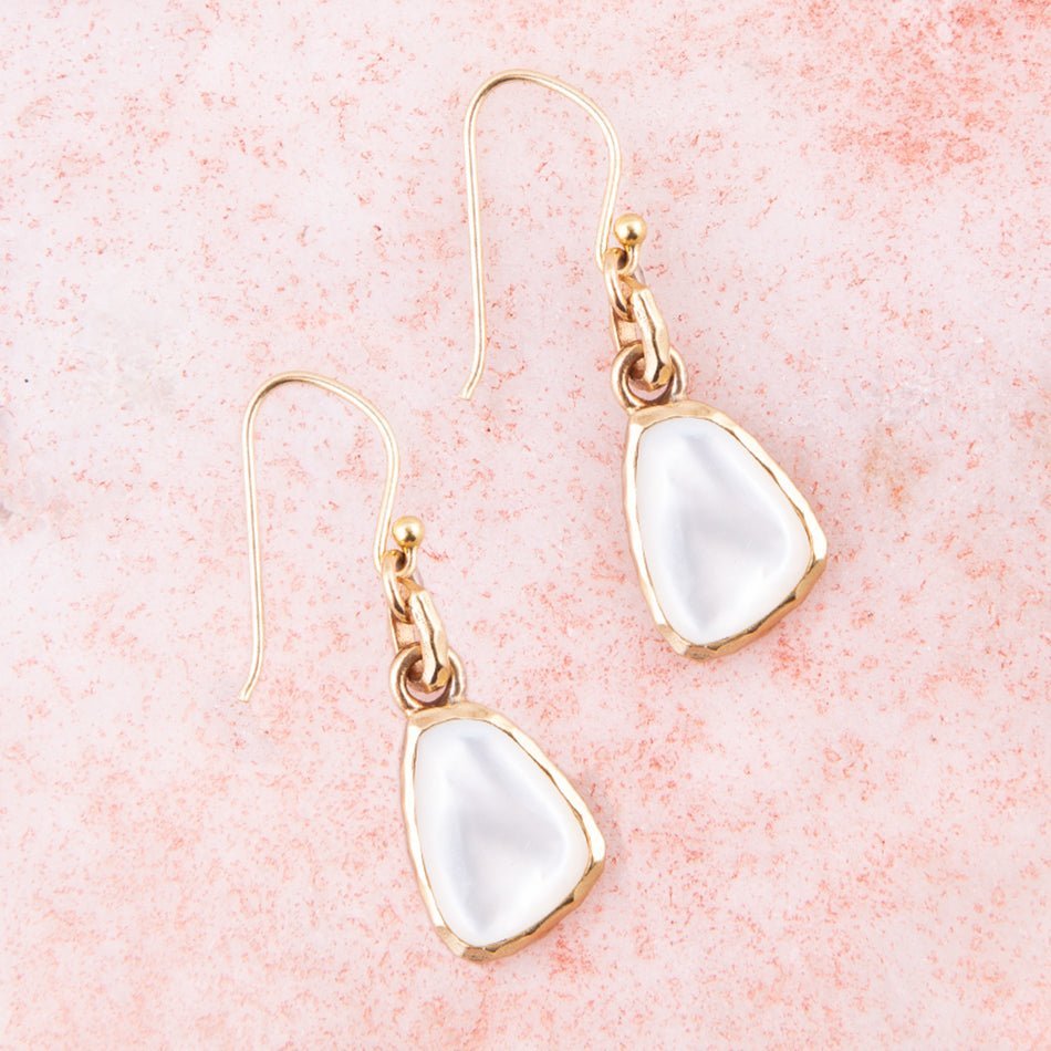 White Mother of Pearl Golden Drop Earrings Earrings La Vie Bien White Mother of Pearl Golden Drop Earrings