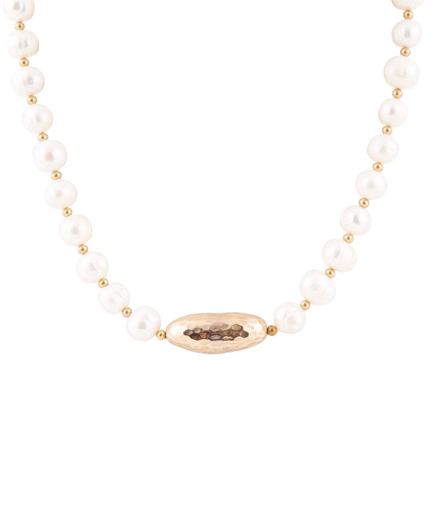 White Pearl Golden Beaded Strand Necklace by Barse Jewelry