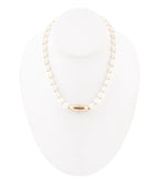 White Pearl Golden Beaded Strand Necklace by Barse Jewelry