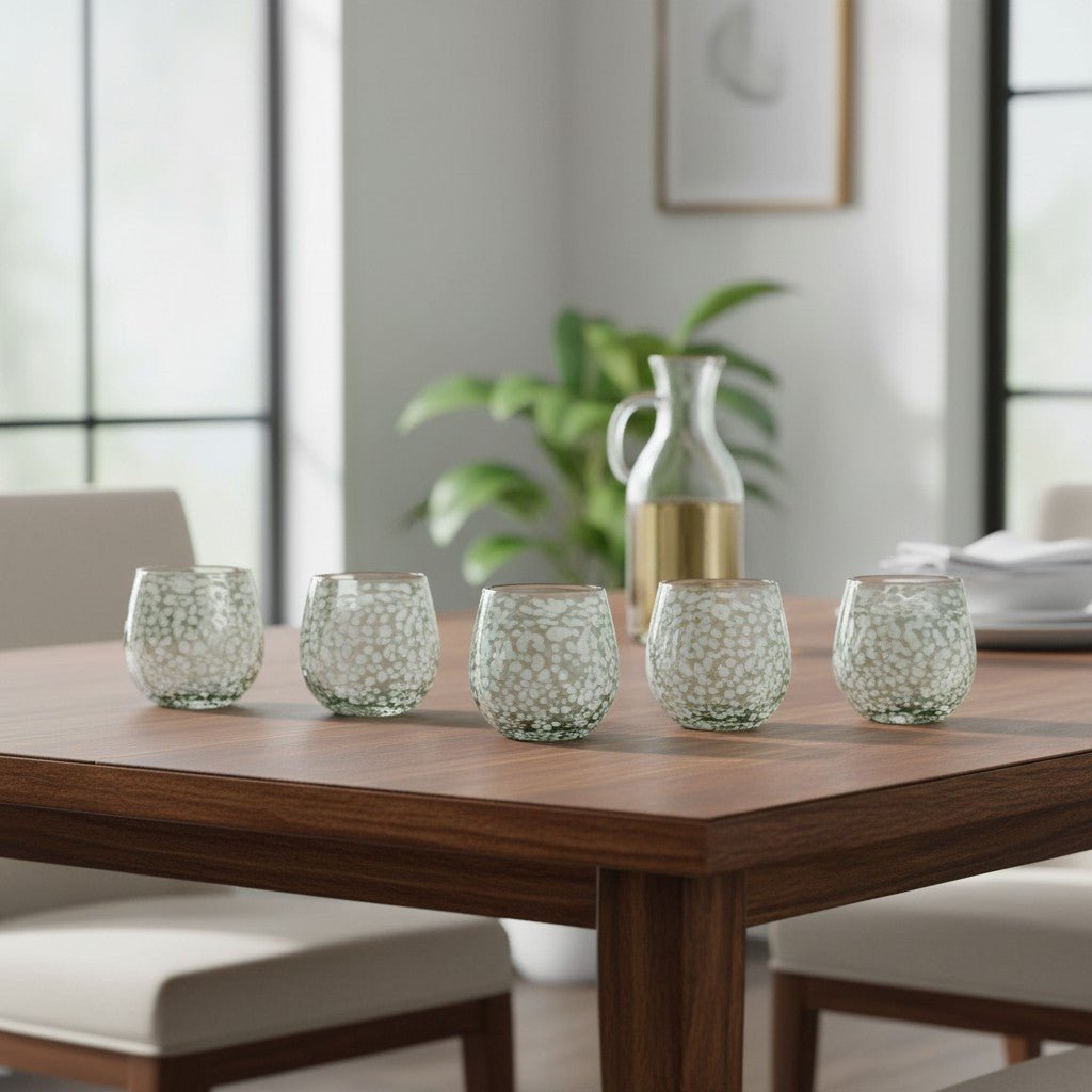 White Pebbled Wine Glass | Hand-Blown Mexican Stemless Glassware Mexican Wine Glass La Vie Bien White Pebbled Wine Glass | Hand-Blown Mexican Stemless Glassware