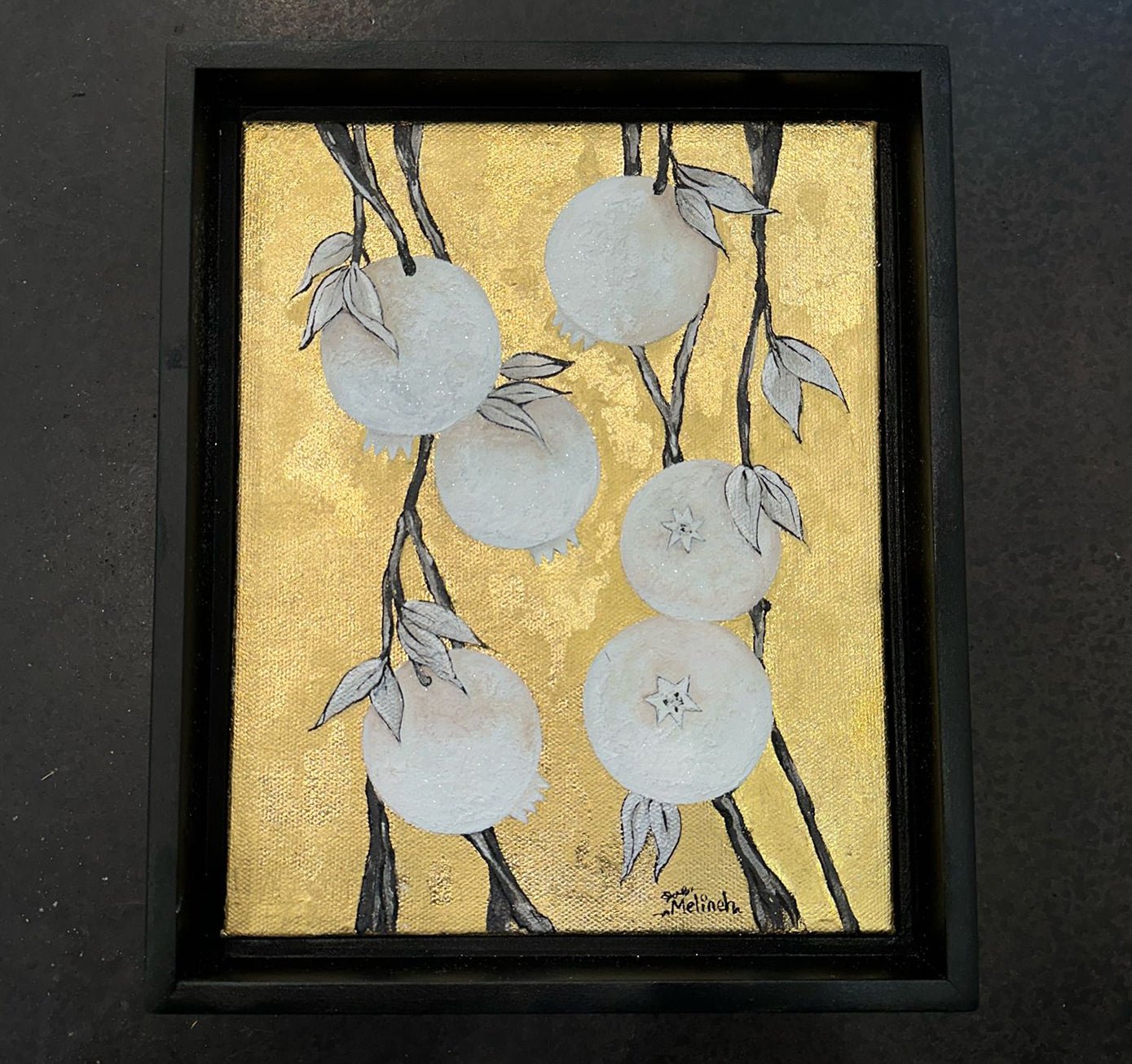 White Pomegranates on Gold Painting Canvas Art La Vie Bien White Pomegranates on Gold Painting