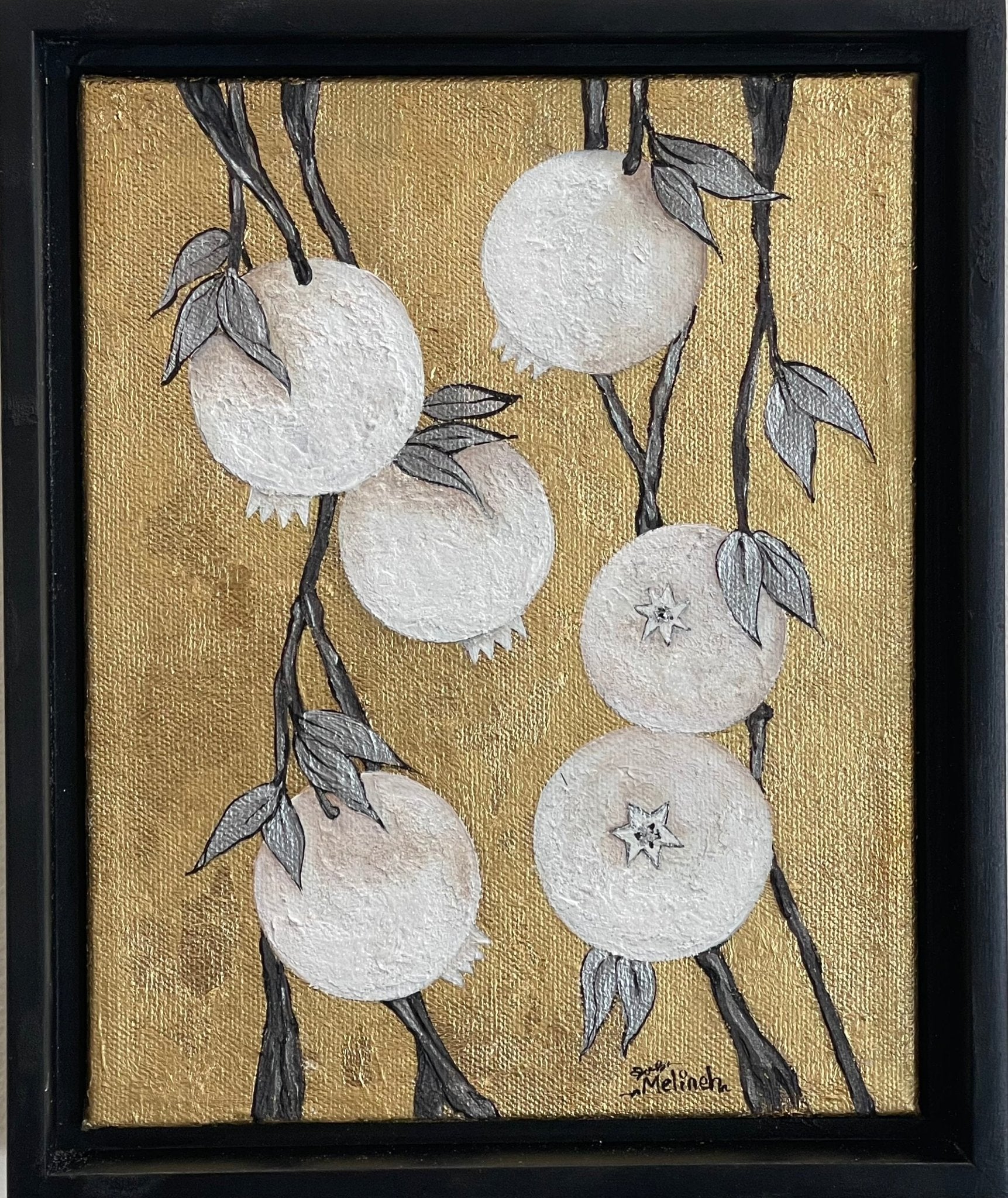 White Pomegranates on Gold Painting Canvas Art La Vie Bien White Pomegranates on Gold Painting