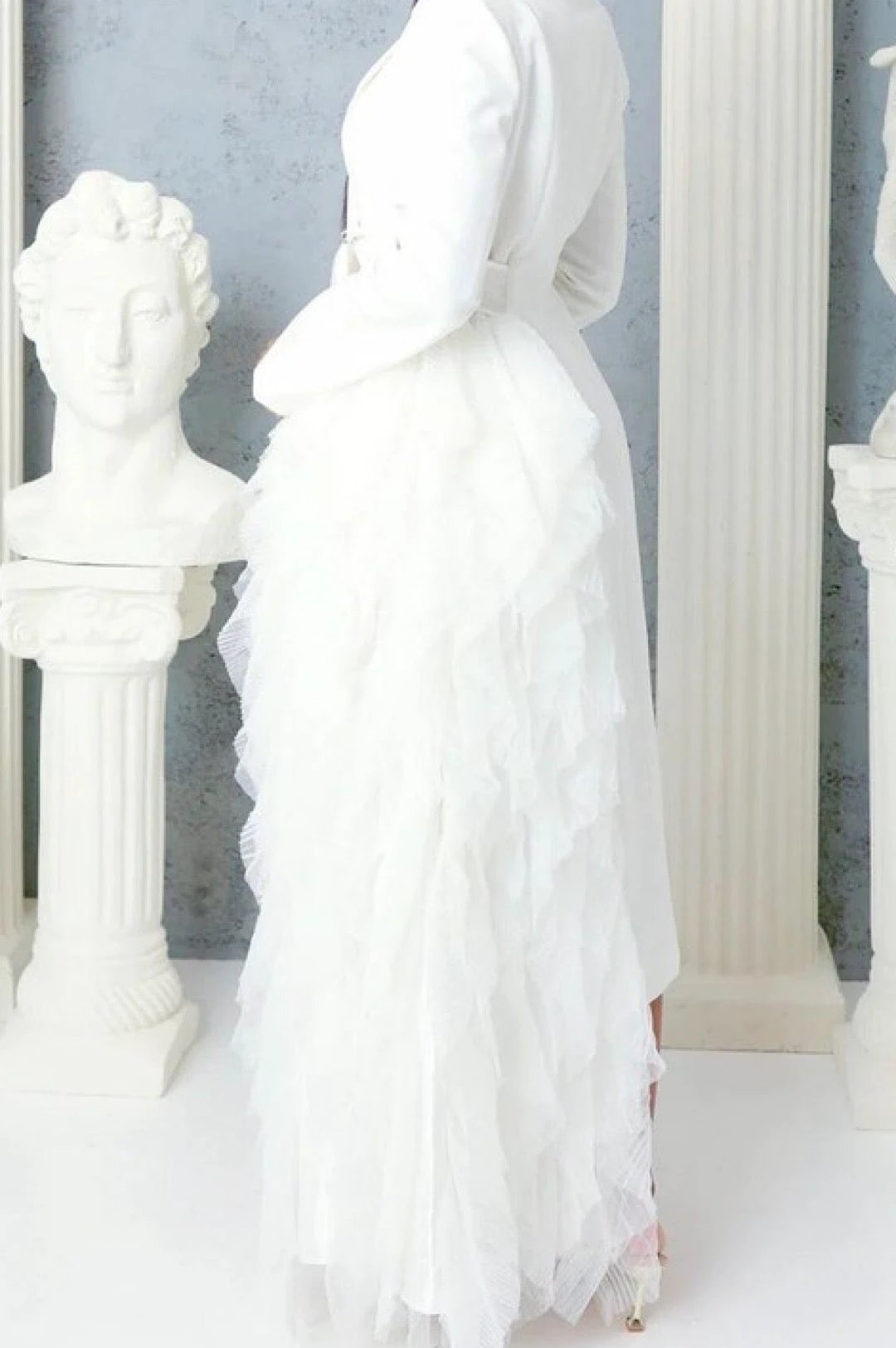 White Side Tulle Detail Dress Jacket